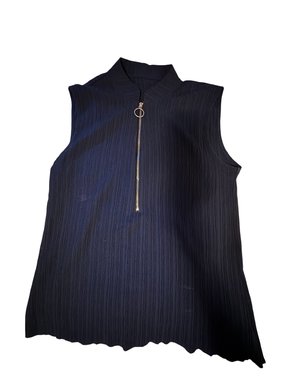 Mock Neck Navy Sleeveless Zip-Front Tank